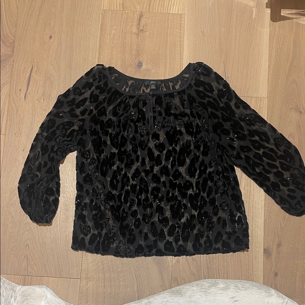 J. Crew Sheer Black Blouse with Textured Pattern